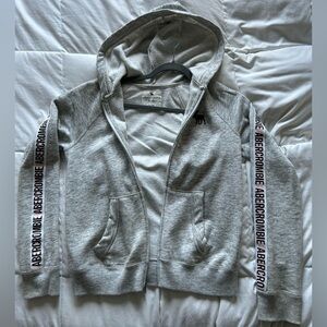 Abercrombie Kids 13-14 Gray Zip-Up Hoodie with Logo Stripes on Sleeves